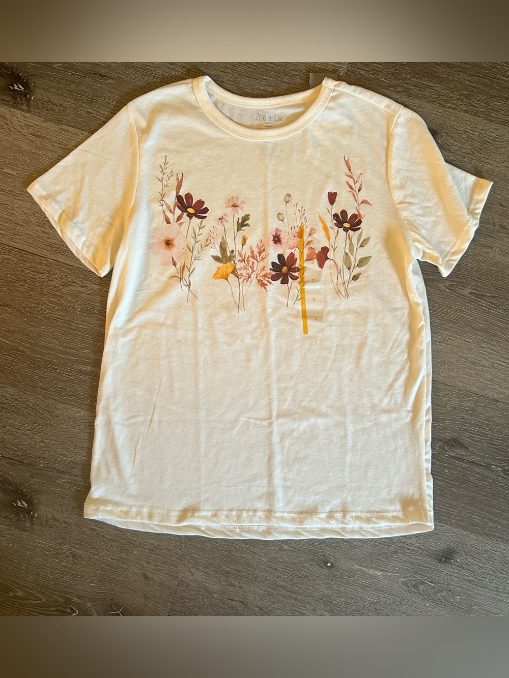NWT Womens Small Zoe + Liv Cream Floral Short Sleeve T Shirt